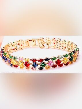 Multicolor Cubic Zirconia, Stainless Steel, Bracelet